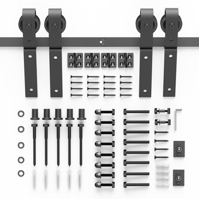 Ensemble de rails pour porte de grange pliante double noire de 72 pouces avec crochet en J pour quatre portes