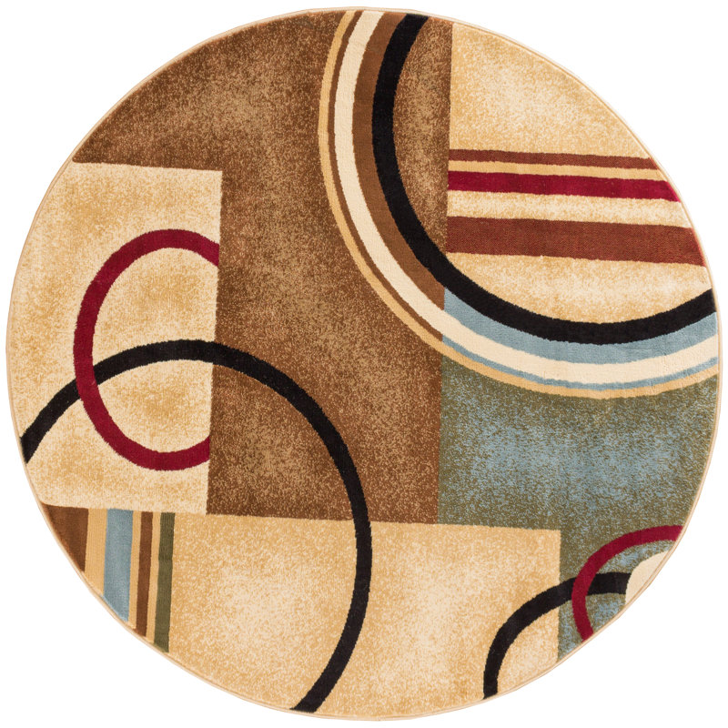 Bellair Arcs & Shapes Ivory Modern Rug, Round 5'3"