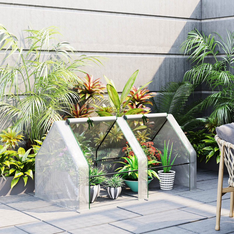 6' X 3' Outdoor Garden Portable Mini Greenhouse In White With Water/ Pe Cover And Roll - Up Openable Ventilation Doors