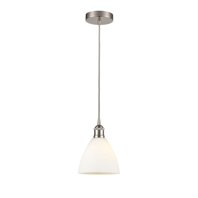 Luminaire suspendu conique à 1 lumière Bluford, Blanc mat, H 10,25 po x l 7,5 po x P 7,5 po, Nickel satiné brossé