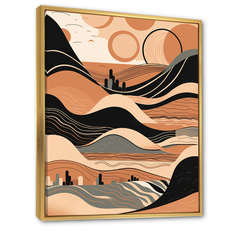 «Brown Black Line Art Elegance II», reproduction d'art sur toile, H 20 po x l 12 po x P 1 po, Cadre flottant doré