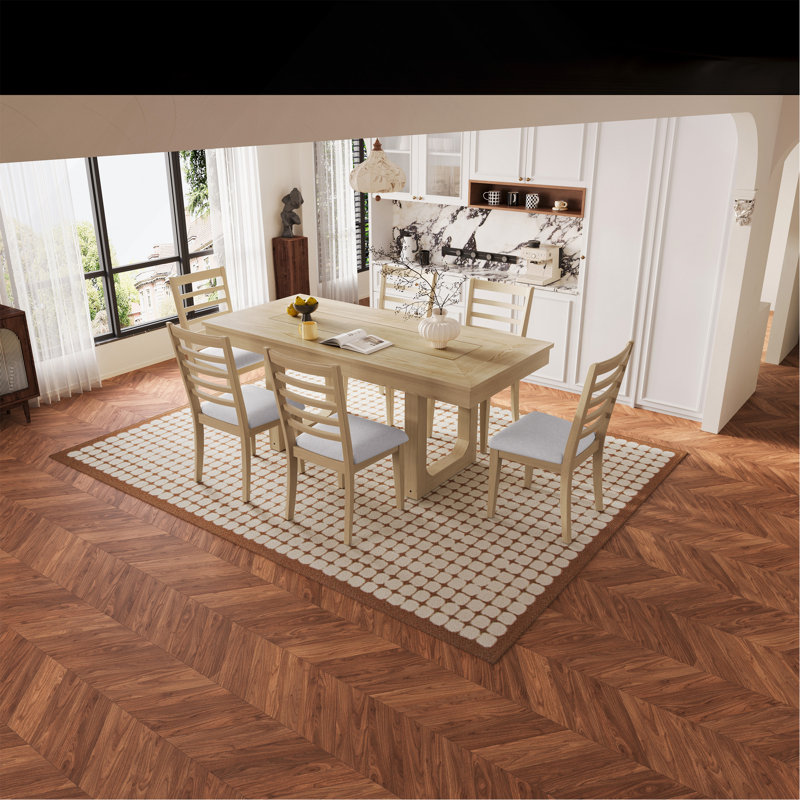 Ensemble de table de salle à manger extensible 7 pièces, table de ferme avec rallonge 18 ", table de cuisine rustique en bois 78" et chaises rembourrées 6 pièces, ensemble de table de salle à manger extensible pour salle à manger