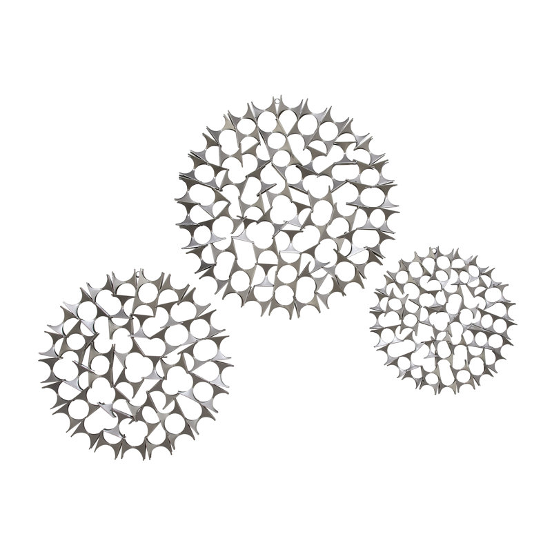 3 Piece Metal Starburst Wall Decor with Cutout Design Set 15", 19", 23"D, Silver