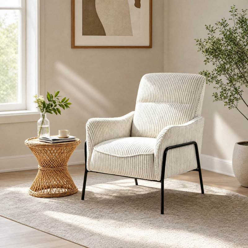 Chaise d'appoint rayée en tissu avec structure en métal, Cream