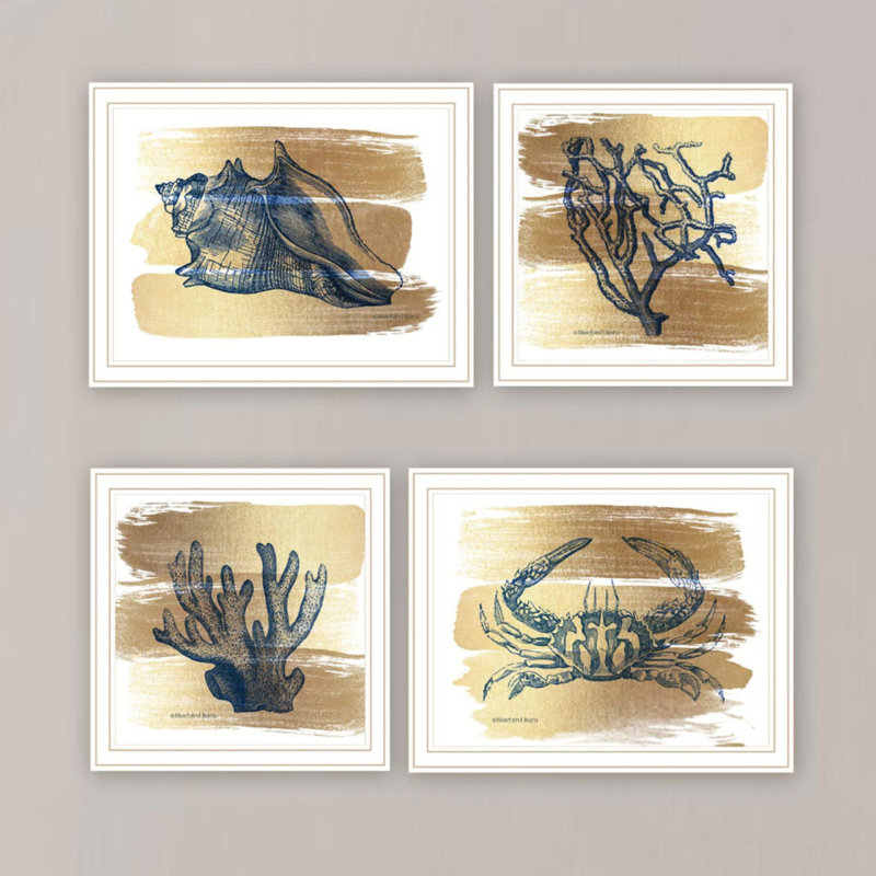 Art mural encadré blanc pour salon, chambre à coucher 4U 4 PC Trendy Decor, Blanc