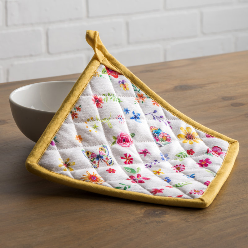 Maison d'Hermine Happy Florals - Manique et dessous de plat Sweety 100 % coton - 19 x 33 cm et 20 x 20 cm