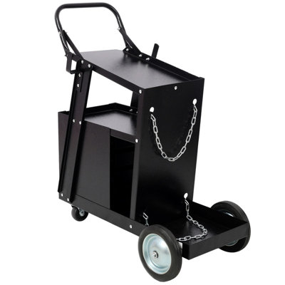 Heavy Duty 2-Tier Rolling Welding Cart with 4 Drawers & Chains, Portable Welder Storage Trolley for MIG/TIG/ARC Welders, Plasma Cutters & Welding Accessories, Black