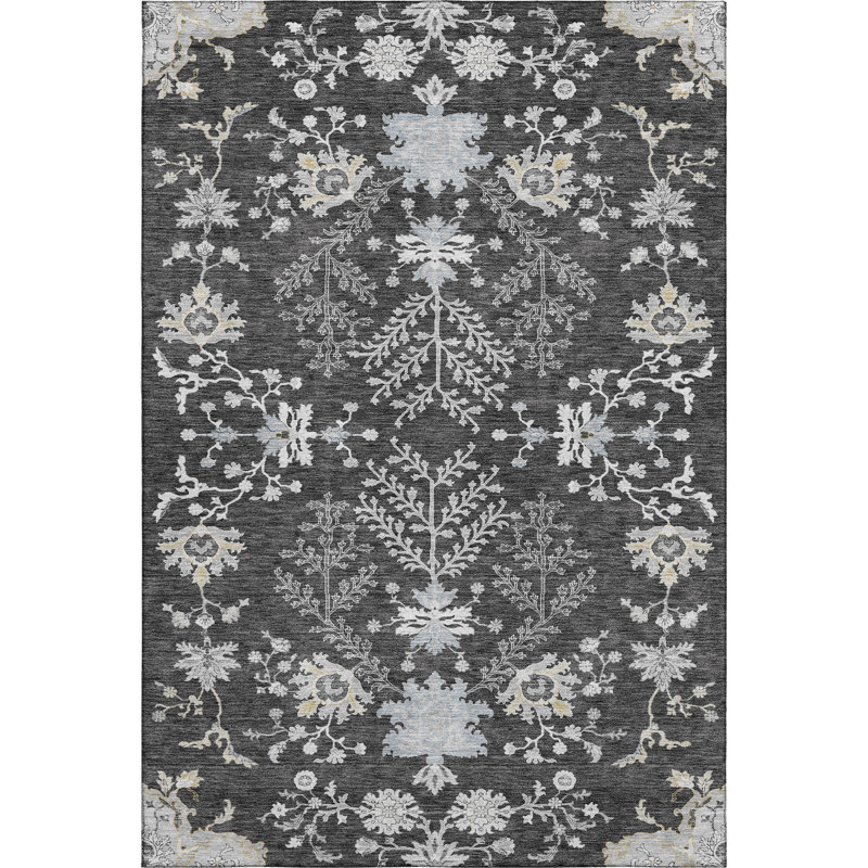 Premium Machine Washable Gurubaksh AMF1156 Floral Rug, Rectangle 8' x 10'