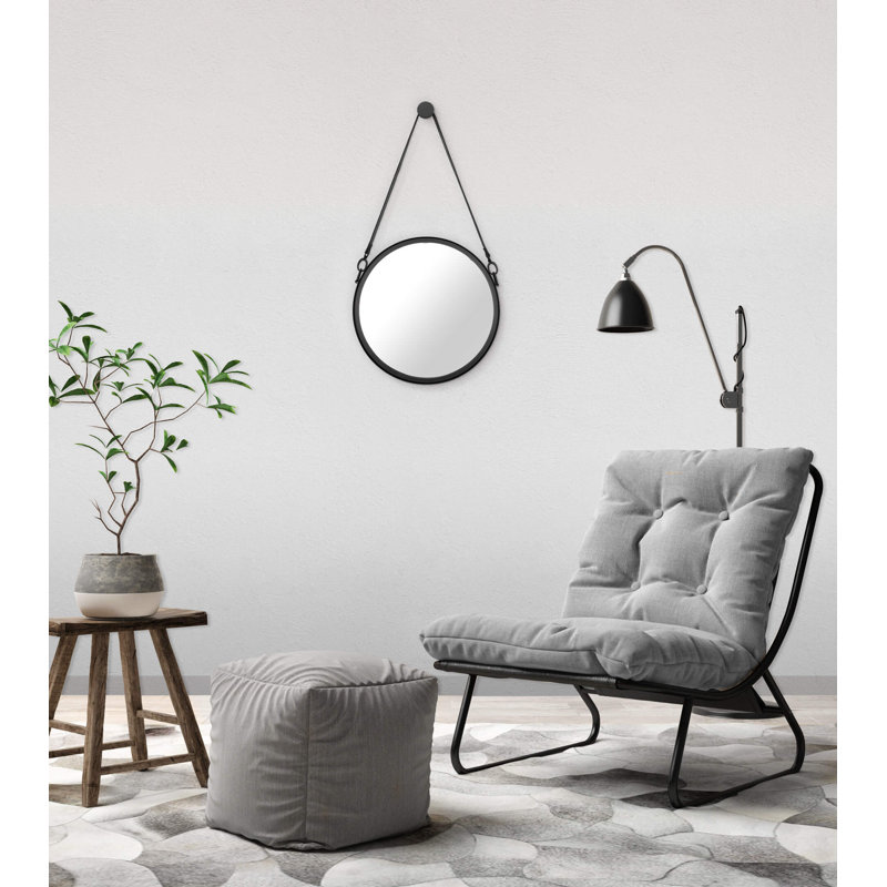 Herron Metal Round Wall Mirror, Black, 70.5cm H x 40cm W