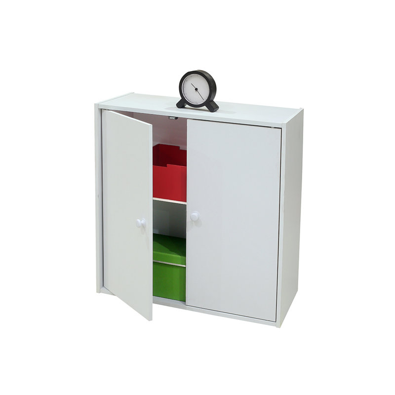 White Wood Adjustable 2-Tier Kids Bookcase with Doors