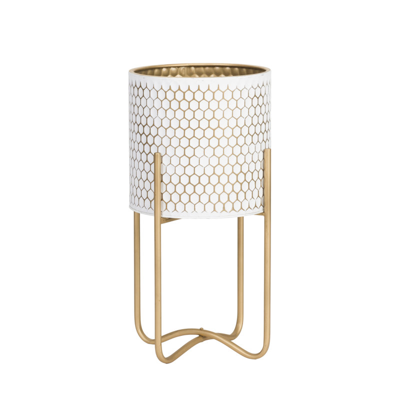 Cleare Honeycomb Pot with Ambrose Gold Base, 20.5" H x 11.25" W x 11.25" D