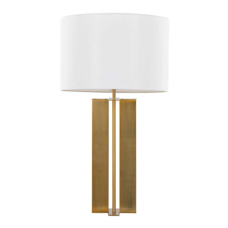 Lampe de table en métal 28 po en laiton antique et lin blanc 28 po