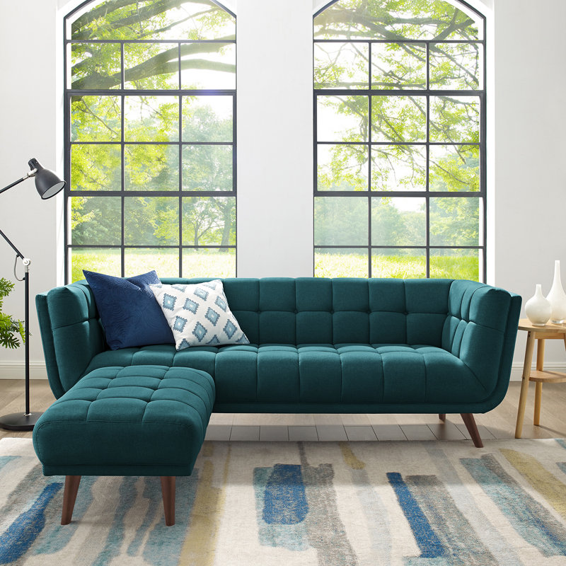Simon 225.6Cm Square Arms Sofa, Blue, Walnut