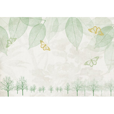 Papier peint en tissu non tissé Leaves and Butterfly