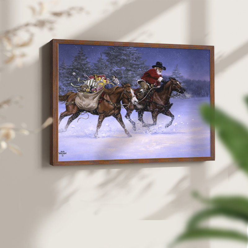 Christmas Rush - Reproduction encadrée - Restickable, H 16 po x l 20 po, Noyer