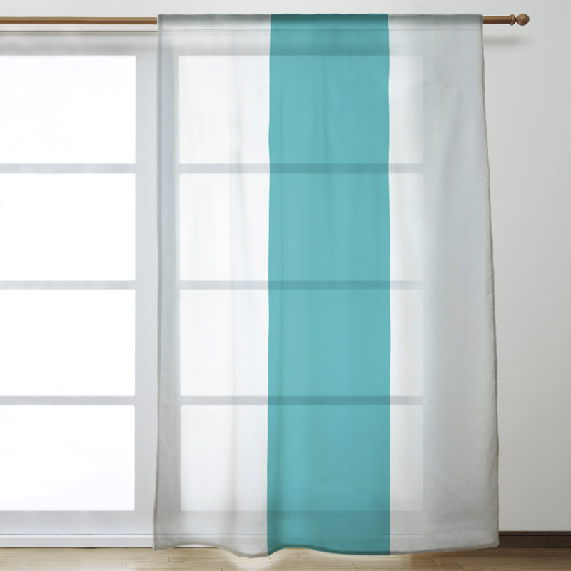 Panneau de rideau simple avec passe-tringle à rayures football Miami, Blanc / aqua