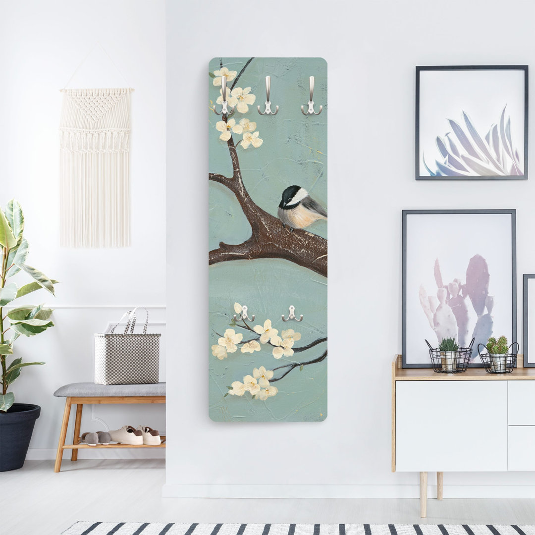 Blue Tit on Cherry Tree Wall Mounted Coat Rack