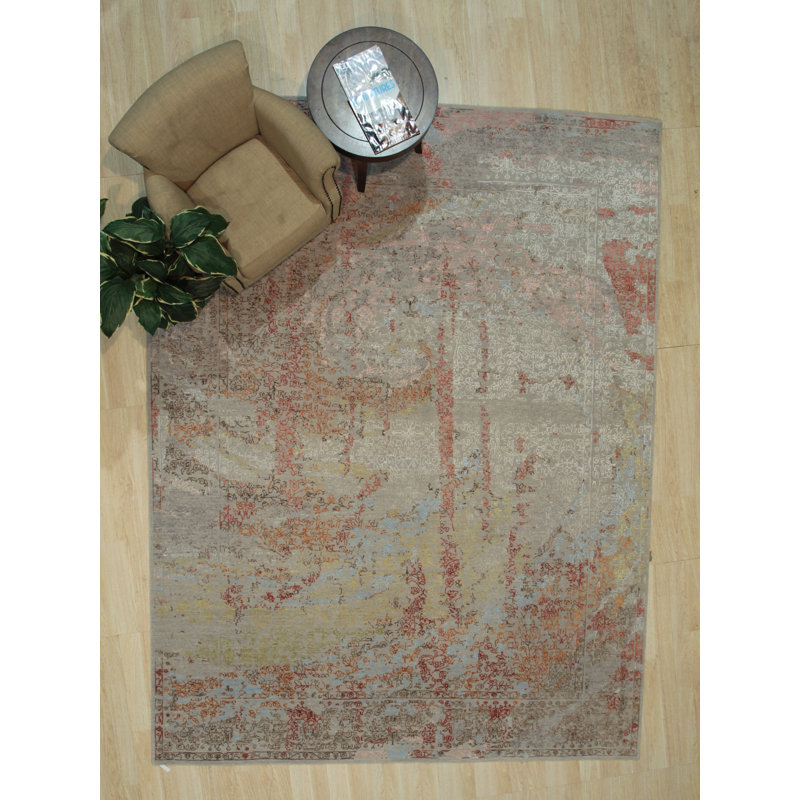 Tapis argenté en laine noué à la main