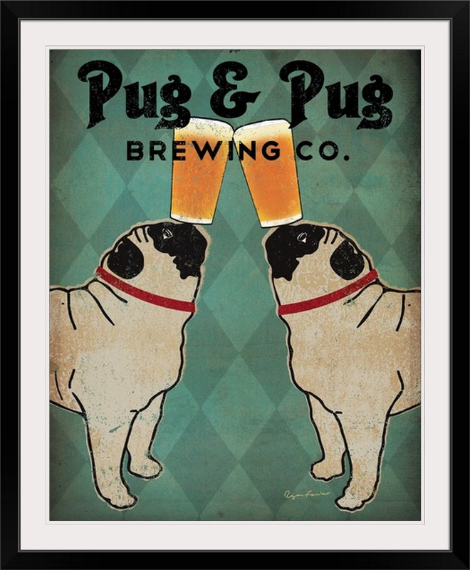 «Pug and Pug Brewing» par Ryan Fowler, affiche vintage, Toile, H 14 po x l 11 po x P 1,25 po