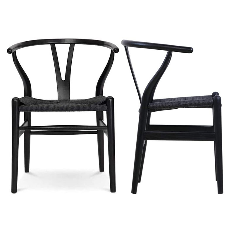 Solid Wood Dining Chair, Mid-Century Chair, Black