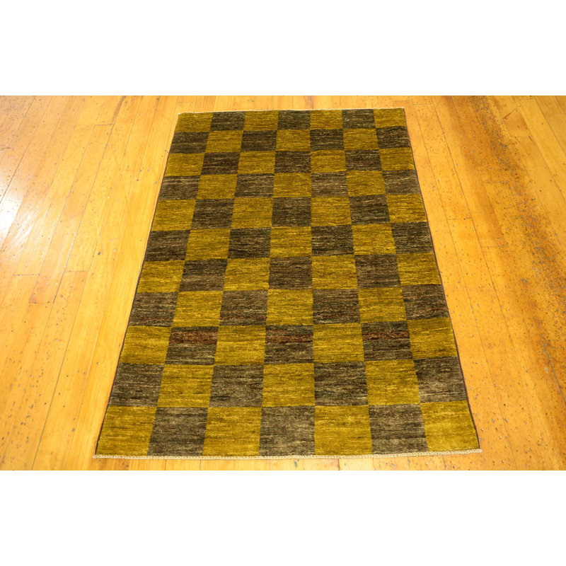 Tapis de zone en laine doré/brun 3 pi x 4 pi 10 po one-of-kind à la main noué la Nash