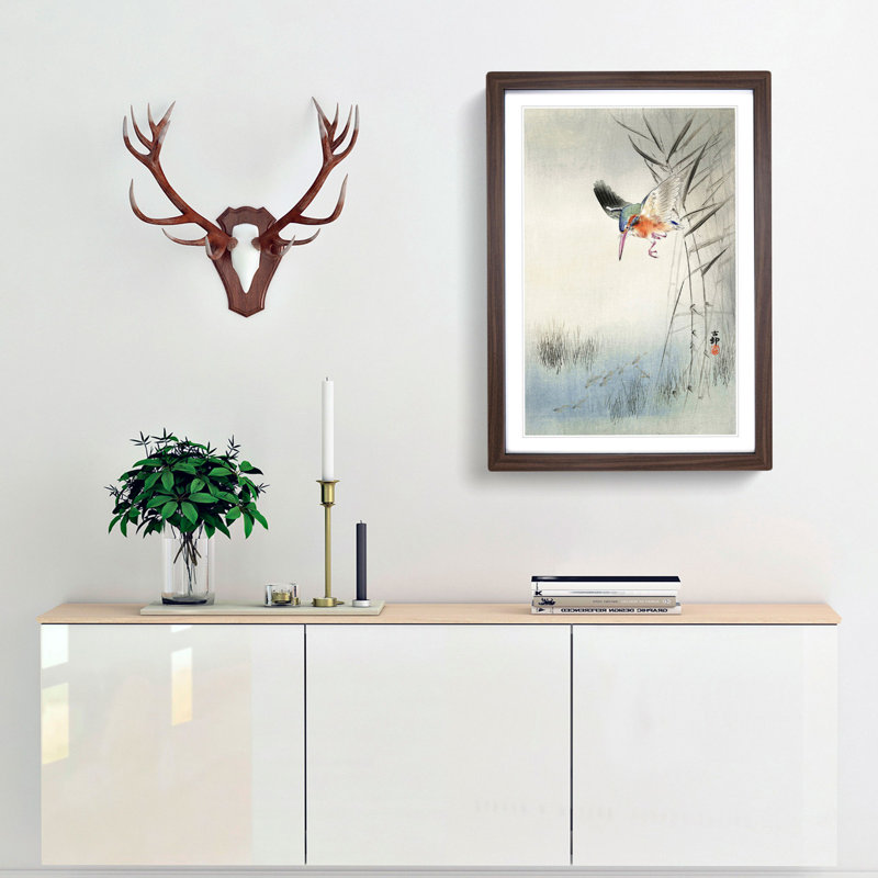 Hunting Kingfisher by Ohara Koson - Framed Print, Walnut, 91cm H x 60cm W x 2cm D