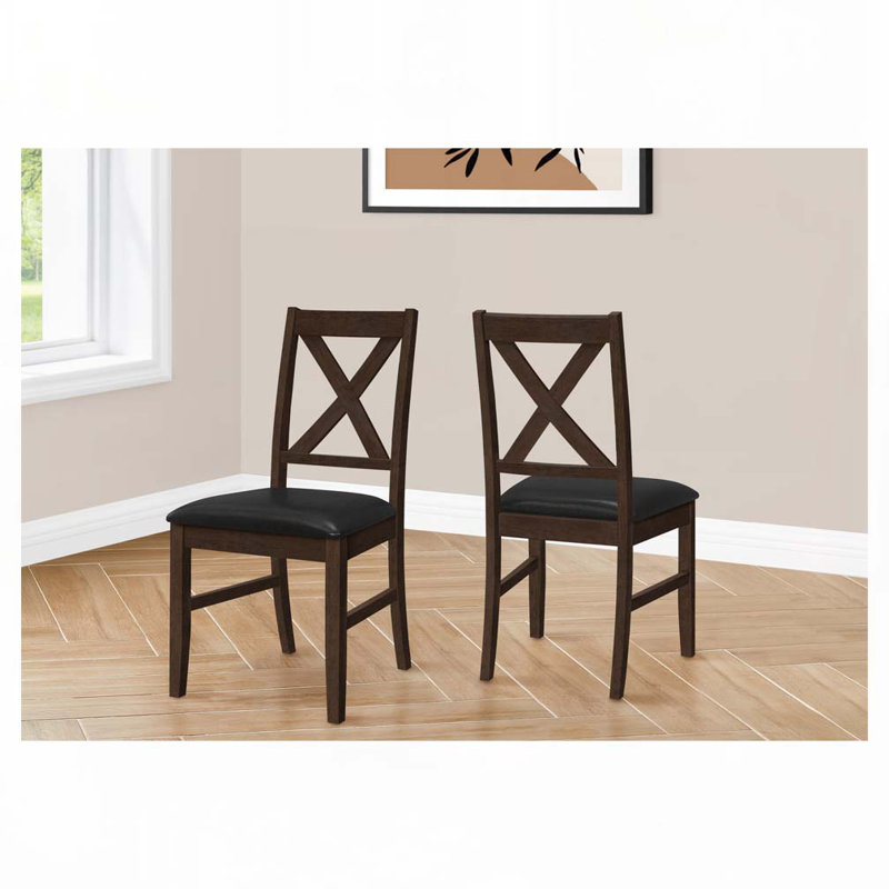 Ensemble de chaises de salle à manger en cuir noir et bois brun Addo, H 37,3 po x l 19,62 po x P 21,45 po