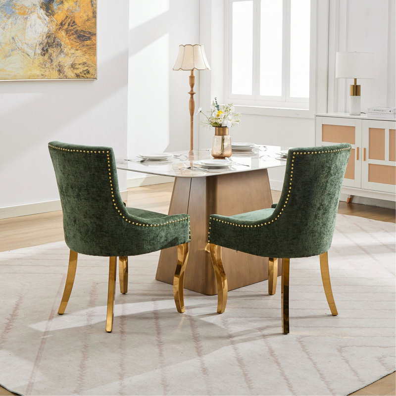 Ensemble de 2 chaises de salle à manger rembourrées de style moderne pour la salle à manger, Vert olive