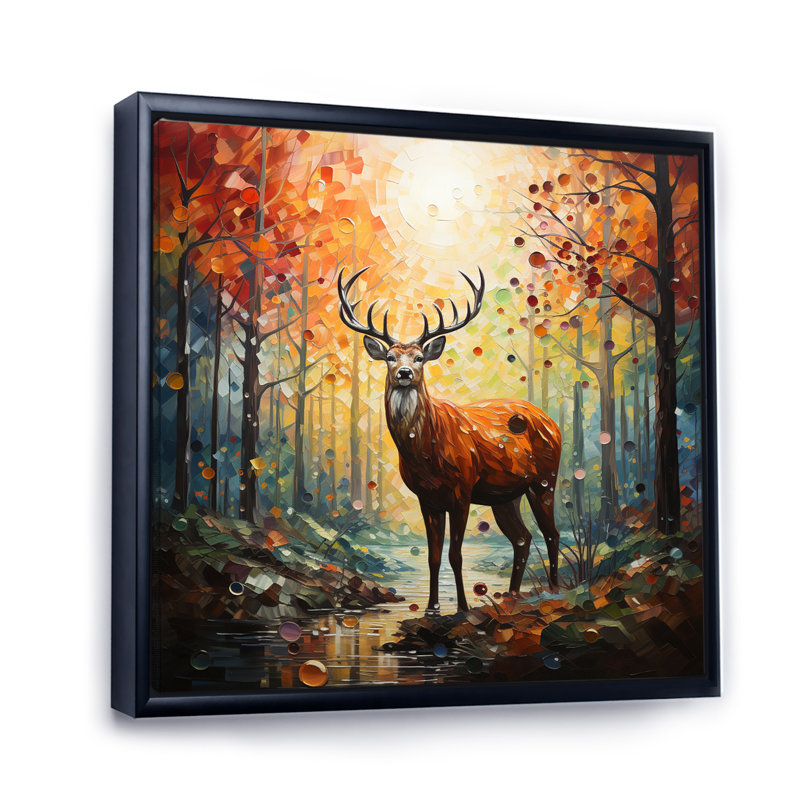 «Animal Deer Harmony in Forest II», reproduction sur toile tendue, H 30 po x l 30 po x P 1 po, Cadre flottant noir