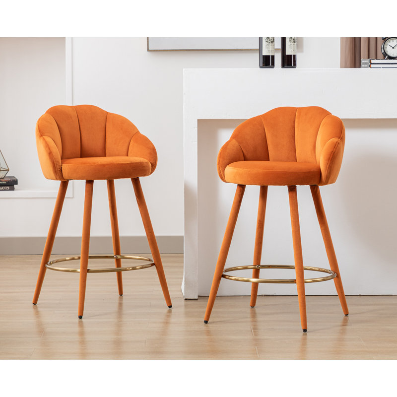 Damisi Upholstered Counter Stool with Metal Frame, Orange