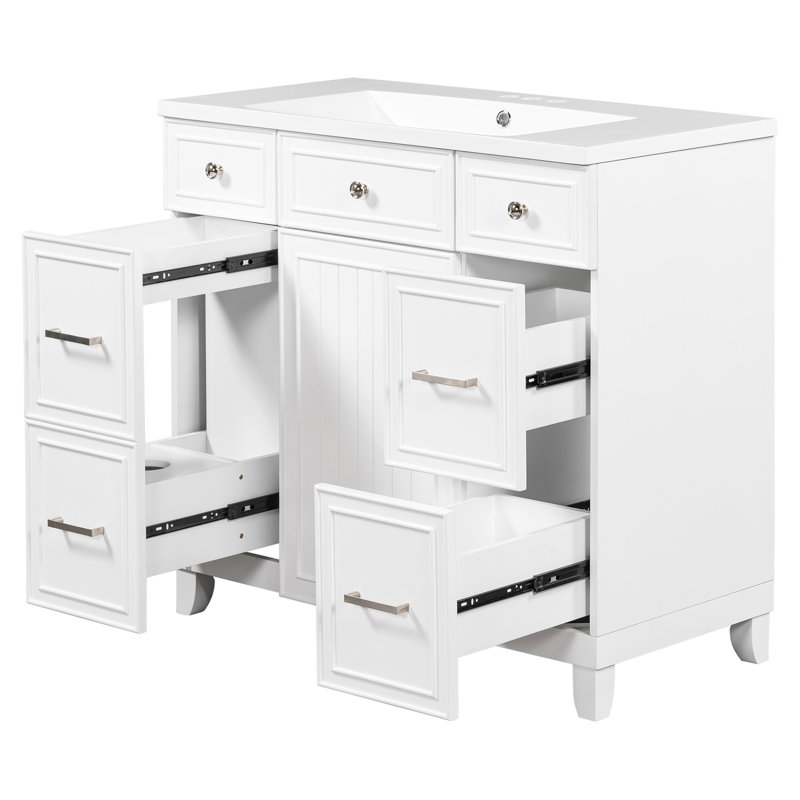 Meuble-lavabo luxueux avec caractéristiques haut de gamme et design fonctionnel, Blanc, Argent argent