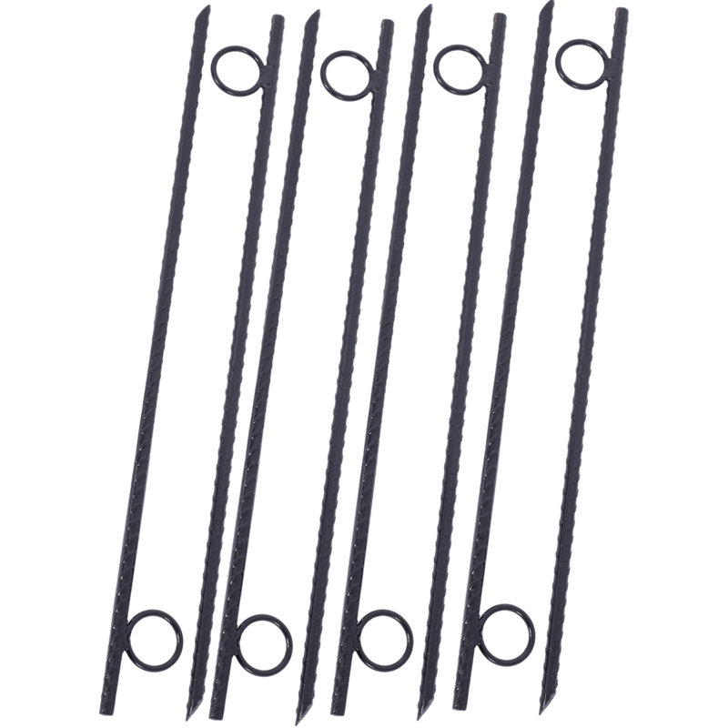 Piquets de tente en acier renforcé 3/8 x 18 pouces, 8 pièces, extrémités angulaires noires, pour campings et auvents