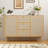 Rattan Buffet Cabinet With Drawers, Boho Sideboard Buffet With Adjustable Shelf, Modern Mid Century Accent Storag Cabinet For Living Room, Entryway, Kitchen, Oak-516508686
