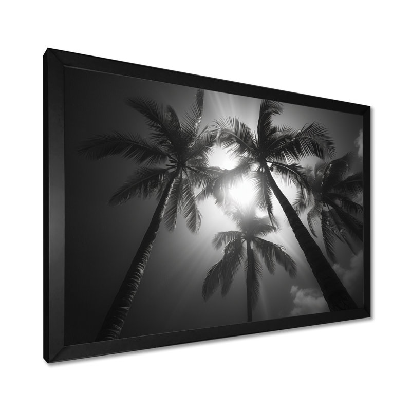 Silhouette élégante de palmiers gris monochromes - palmiers et palmiers, H 12 po x l 20 po, Cadre simple noir