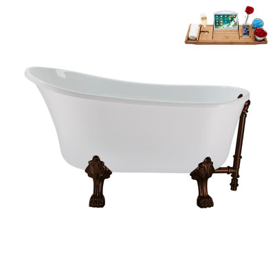 Baignoire de trempage sur pied 51 po en acrylique avec bonde, pattes et plateau en bambou Streamline