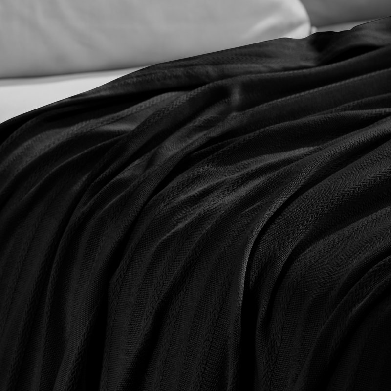 Couverture à rayures jacquard 100% coton Superior Clara, Jeté, Noir