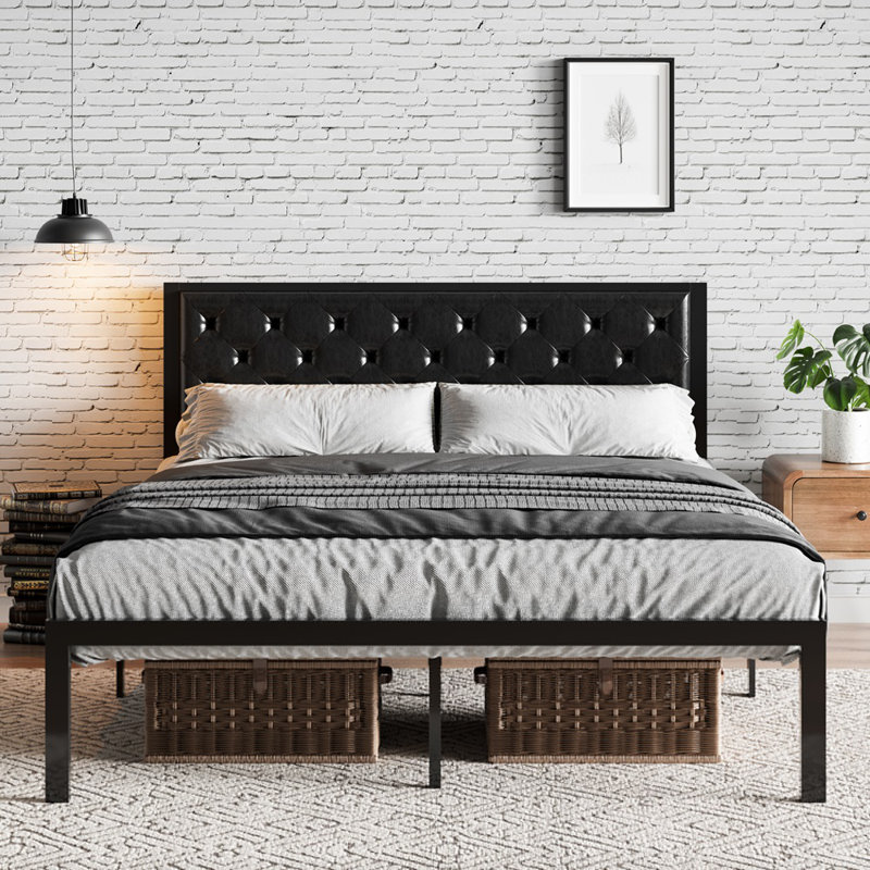 Katri Upholstered Metal Platform Bed, Black, King