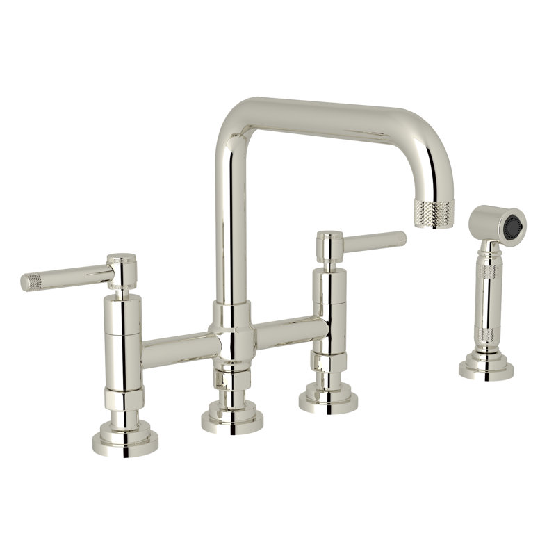 Campo Bridge Kitchen Faucet With Side Spray, Polished Nickel, Lever Handle