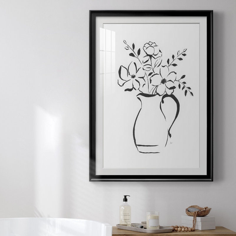 «Sketchy Bouquet II», reproduction encadrée de qualité supérieure - prête à être accrochée, H 36,5 po x l 26,5 po, Noir