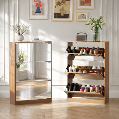Meuble d'entrée moderne 2 en 1 avec meuble à chaussures, rangement à 3 tiroirs rabattables et porte-manteau, organisateur d'entrée étroit autoportant pour couloir ou salon
