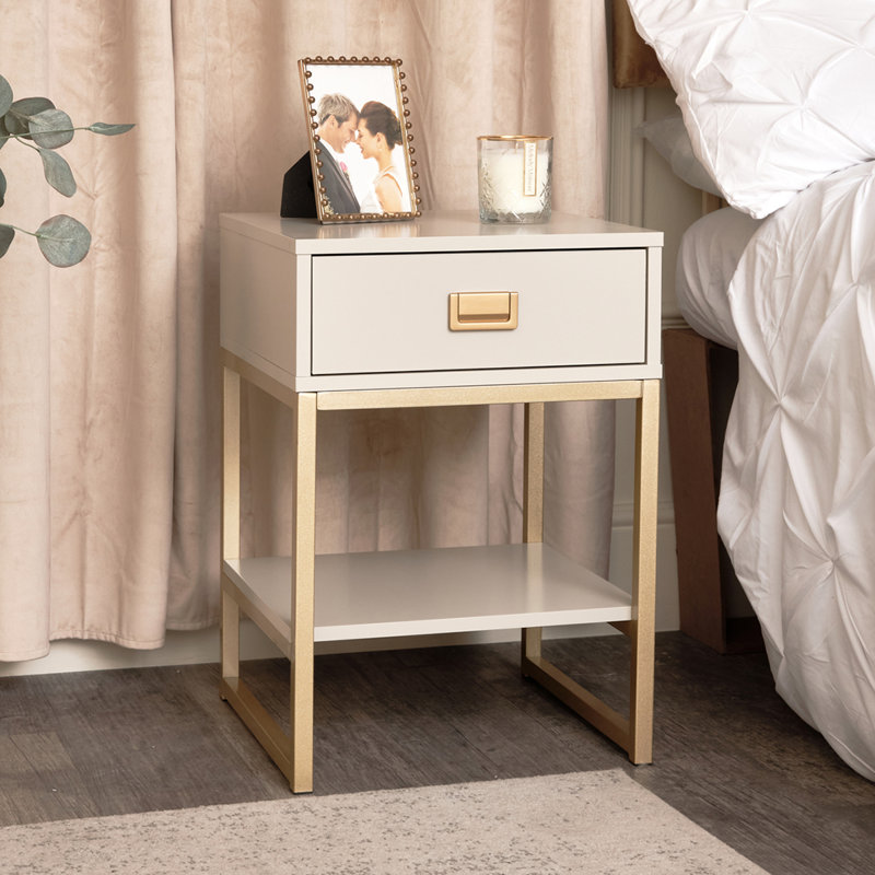 Adli 57.5cm W Iron Bedside Table, Cream
