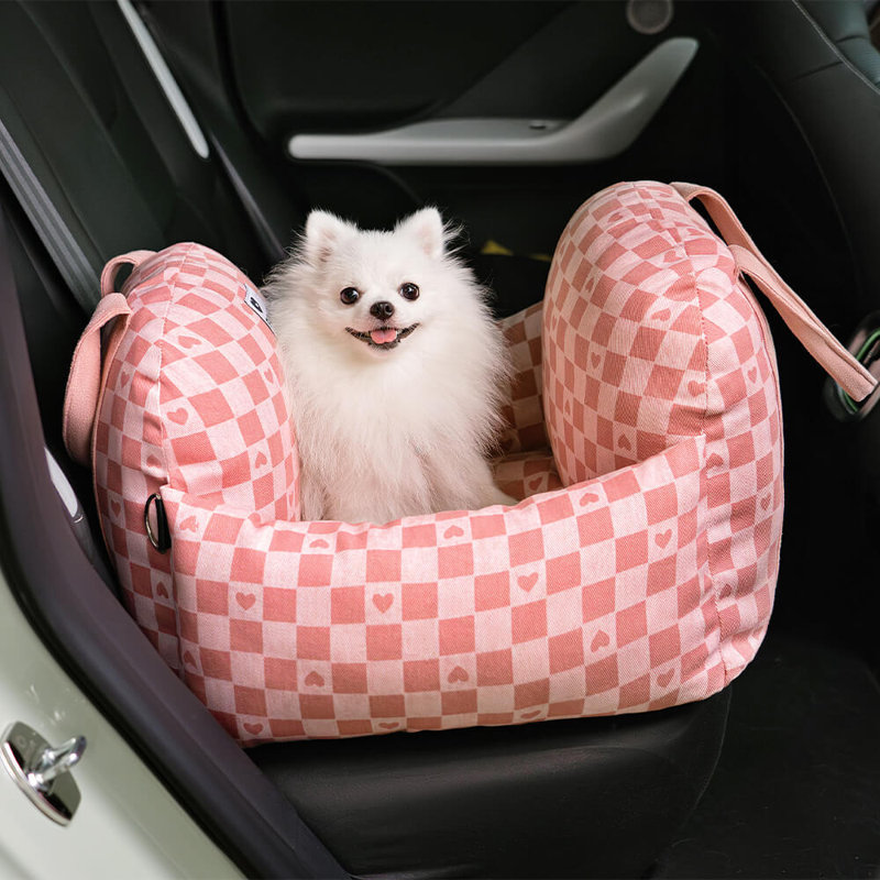  First Class Dog Car Seat Bed, Pink Heart