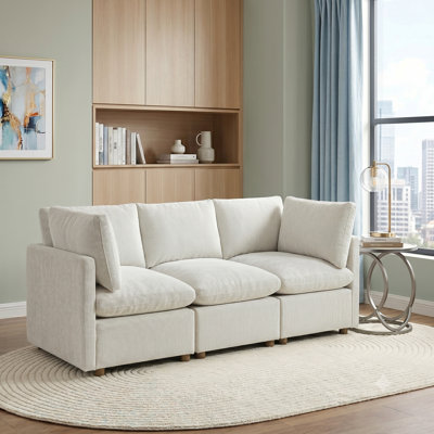 Calder 103.5" Modern & Contemporary Chenille Living Room Sofa with Reversible Cushions and Solid Walnut Wood Feet