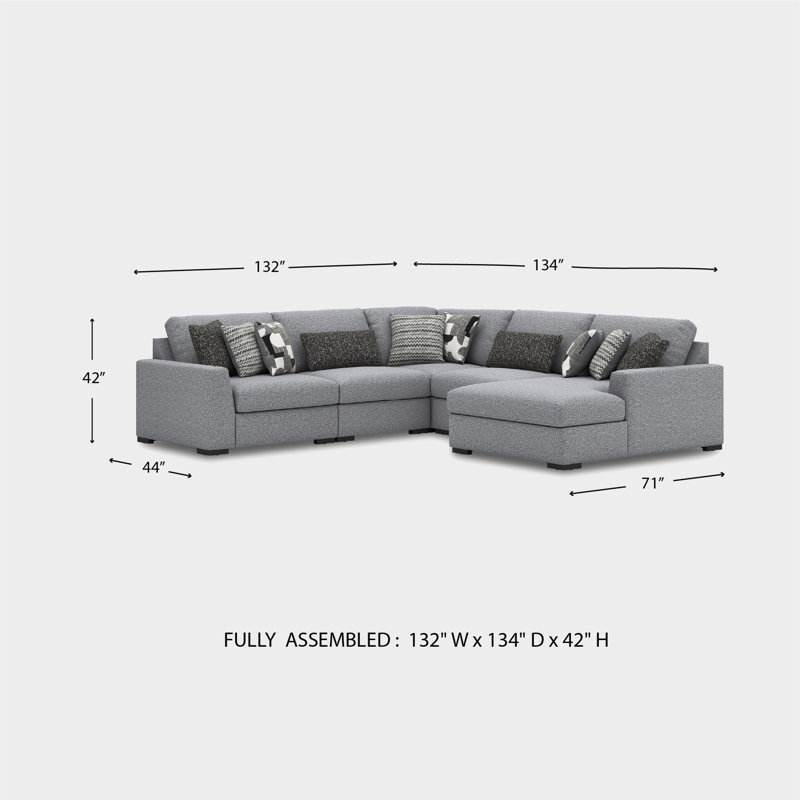 Canapé modulaire 5 pièces avec méridienne Bealton, H 41 po x l 134 po x P 134 po, Orienté à gauche (vu de face)