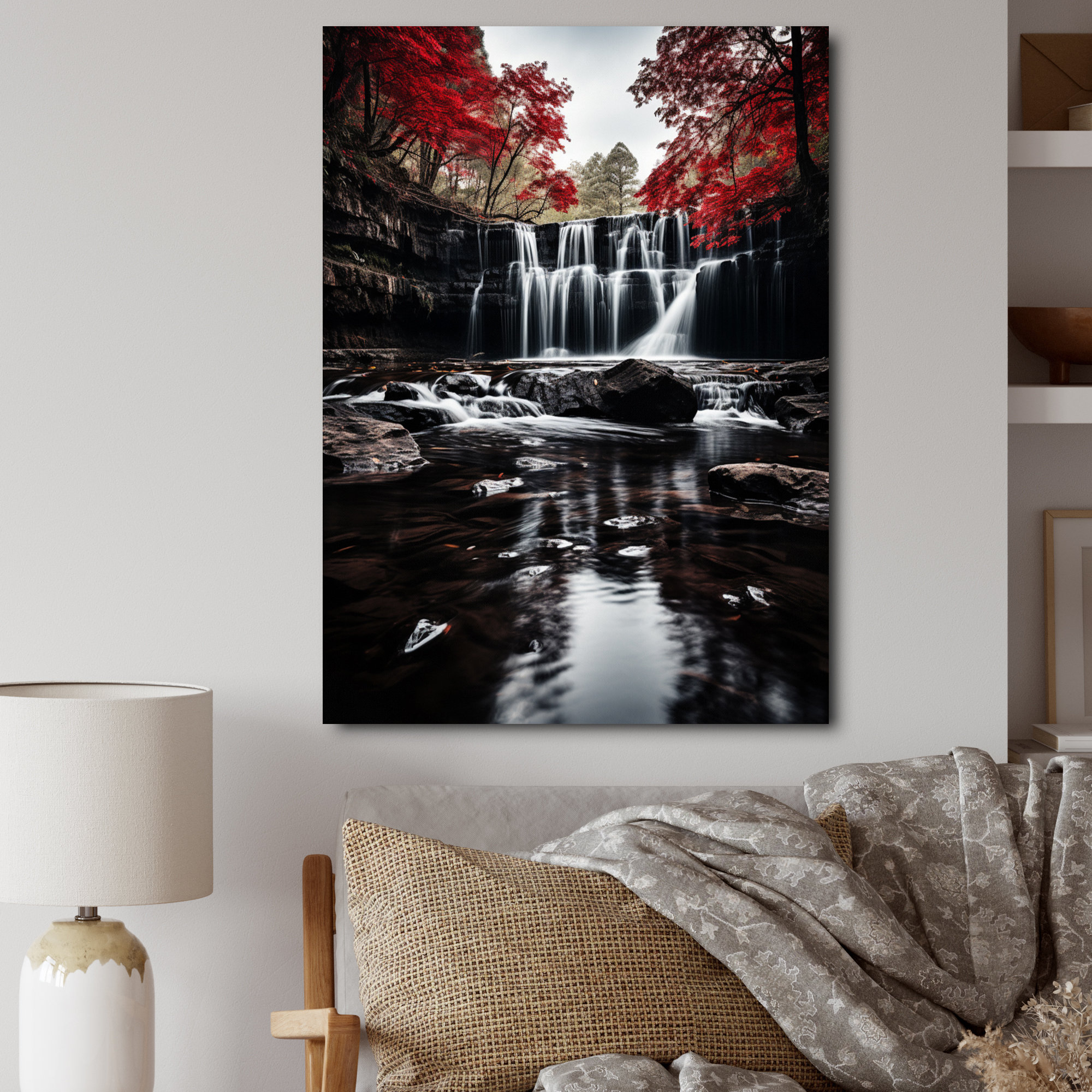 Millwood Pines Grey And Red Waterfall Of Eternity I On Canvas Print ...