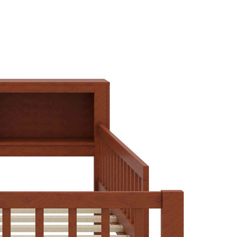 Structure de lit simple (style plateforme) - support de rangement pour la tête de lit, 2 tiroirs sous le lit, garde-corps de sécurité à 3 côtés (peu encombrant)