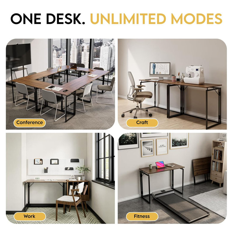 Folding Desk 40 Inch - Small Foldable Desk For Small Space Minimalist, Space Saving Collapsible Compact Desk Portable Table For Craft, Writing, Study And Work (No Assembly Required)