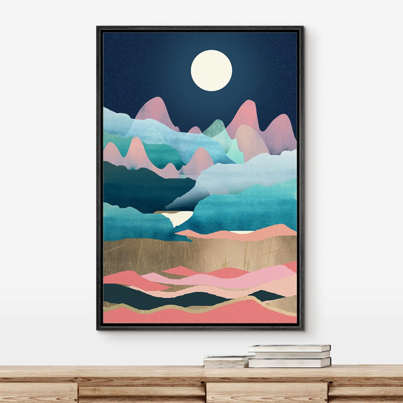 Soleil, chaîne de montagnes, paysage abstrait, illustrations, moderne, rustique, Noir, H 24 po x l 16 po