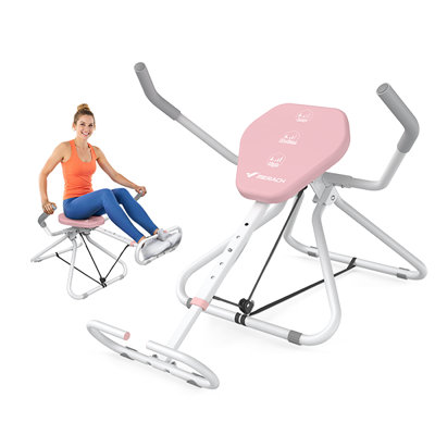 Appareil à abdominaux pliable MERACH avec résistance ajustable, idéal pour la musculation à domicile, blanc et rose.