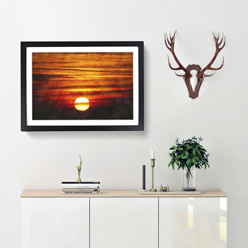 Orange Sunset - Picture Frame Painting Print, 45cm H x 63cm W x 2cm D, Black Framed
